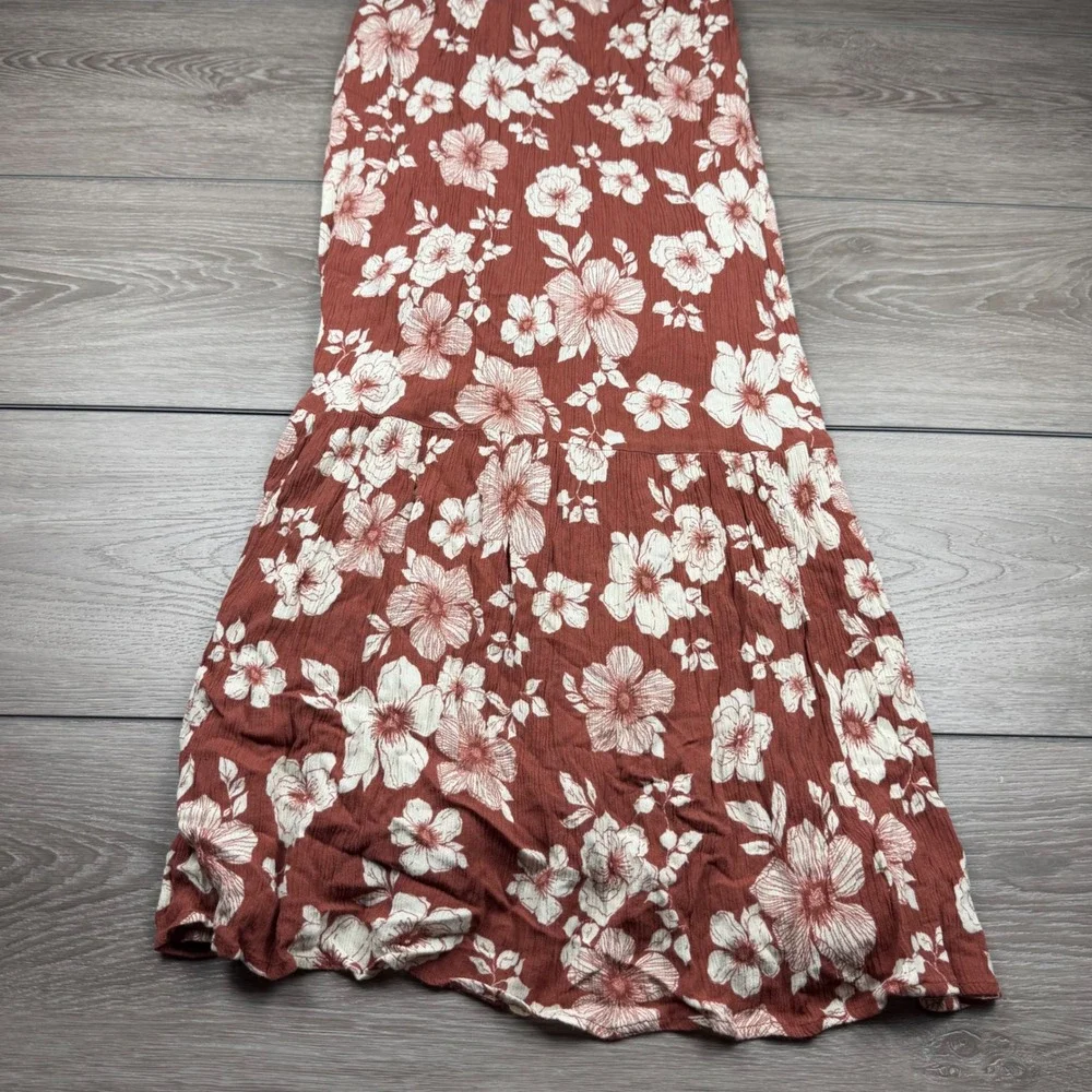 Abercrombie & Fitch Womens Maxi Dress Floral Tie Shoulder Rust Small